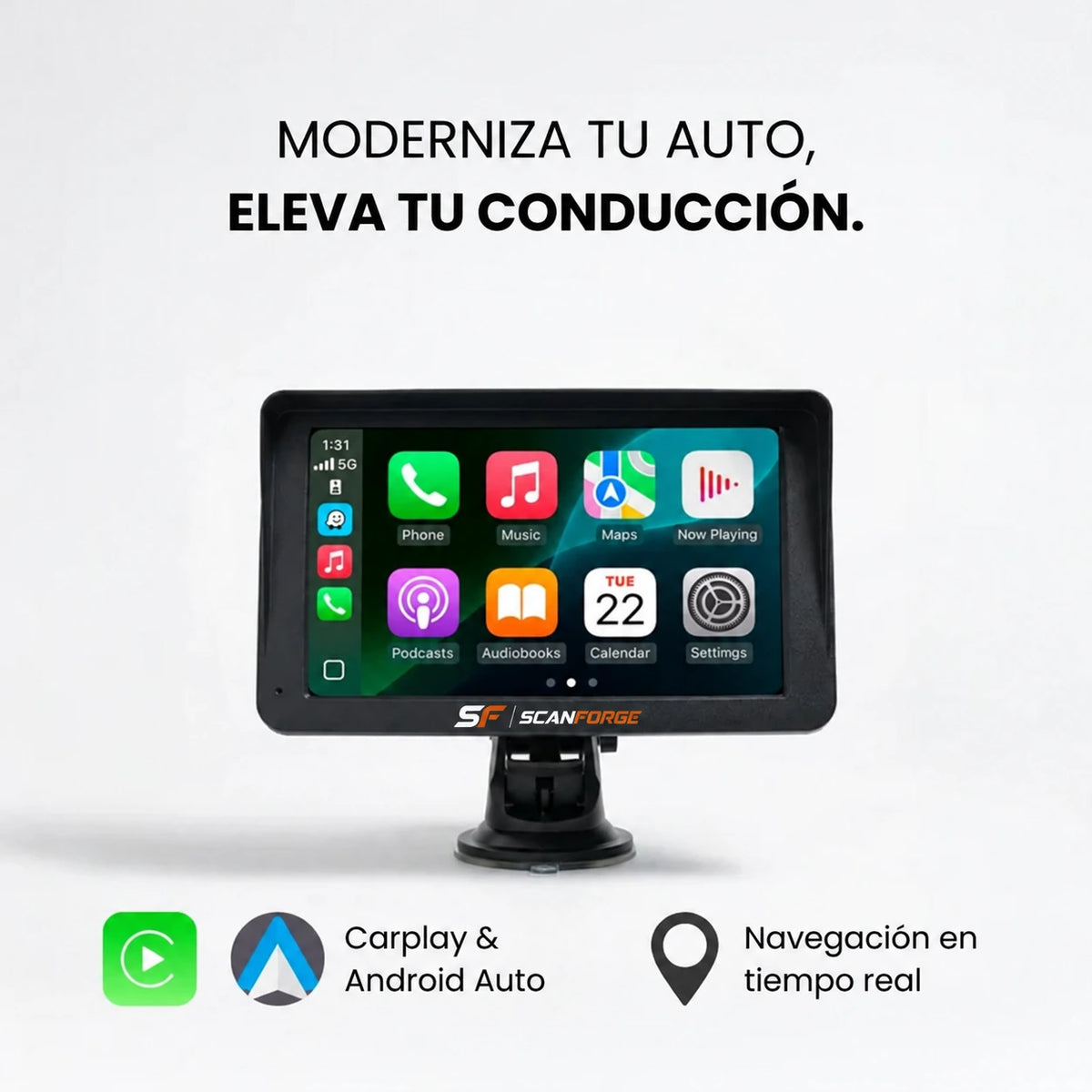 Scanforge Prime 7" – Pantalla Portátil con Apple CarPlay, Android Auto y Cámara de Retroceso
